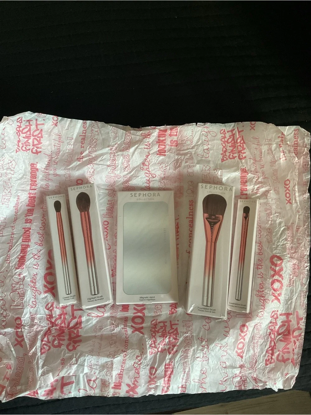 Sephora Rose Gold and Silver Magnetic Makeup Brush Set with Compact Mirror